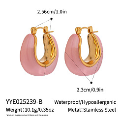 Pink Серьги-кольца из нержавеющей стали и смолы, реальный 18 k позолоченный, розовые, 25.6x23 мм