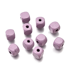 Лиловый Спрей окрашены деревянные бусины, квадратный, сирень, 8x8x8 мм, отверстие : 2.5~3 мм
