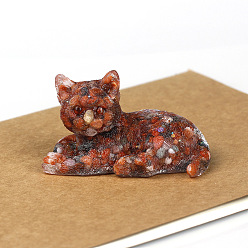 Red Agate Natural Red Agate Cat Display Decorations, Sequins Resin Figurine Home Decoration, for Home Feng Shui Ornament, 80x50x50mm