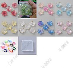 Mixed Color 64Pcs Acrylic Bead Caps, Flower, with Golden Edge, Mixed Color, 18x19x6mm, Hole: 1.4mm