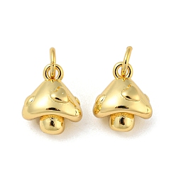 Real 18K Gold Plated Rack Plating Brass Pendants, with Jump Ring, Cadmium Free & Lead Free, Long-Lasting Plated , Mushroom Charms, Real 18K Gold Plated, 11x9.5x7.5mm, Hole: 3.4mm