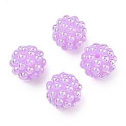 Lilac Opaque Acrylic Beads, Berry Besds, Round, with ABS Simulated Pearl, AB Color Plated, Lilac, 20x19~19.5mm, Hole: 3mm