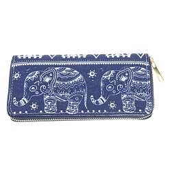 Royal Blue Elephant Print Canvas Cloth Clutch Bags, Zipper Change Wallets Purse, Rectangle, Royal Blue, 19x10cm