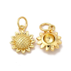 Real 18K Gold Plated Rack Plating Eco-Friendly Brass Pendants, with Jump Rings, Long-Lasting Plated, Lead Free & Cadmium Free, Sunflower Charm, Real 18K Gold Plated, 11.5x9x3mm, Hole: 3.5mm