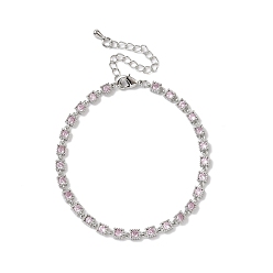 Pink Браслеты с квадратными звеньями из кубического циркония, украшения из латуни для женщин, Реальная платина, розовые, 6-5/8 дюйм (16.7 см)