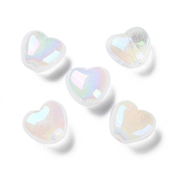 White Opaque Acrylic Beads, AB Color, Heart, White, 9x10x5.5mm, Hole: 1.5mm