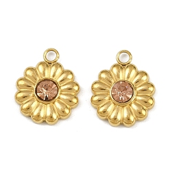 Светло-Персиковый 304 прелести нержавеющей стали, со стразами, цветочный шарм, реальный 18 k позолоченный, ионное покрытие (ip), светлый персик, 14.5x11.5x3.5 мм, отверстие : 1.8 мм