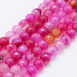 Deep Pink Faceted Natural Agate Beads Strands, Dyed & Heated, Round, Deep Pink, 6mm, Hole: 0.5mm, about 63pcs/strand, 14.4 inch(36.5cm)