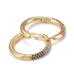 Real 18K Gold Plated Brass Micro Pave Cubic Zirconia Huggie Hoop Earrings, Long-Lasting Plated, Ring, Colorful, Real 18K Gold Plated, 20x2.5mm, Pin: 0.8mm
