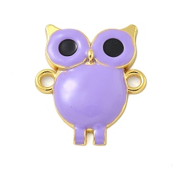 Фиолетовый Стойка покрытие латунь эмаль сова соединительные подвески, реальный 18 k позолоченный, долговечный, без кадмия и без свинца, фиолетовые, 22x19x3.5 мм, отверстие : 2 мм