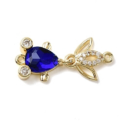 Синий Латунные микропаве прозрачные кубические цирконии подвески-фигурки для рыбок, со стеклом, стойки покрытие, золотые, синие, 23.5x9.5x4.5 мм, отверстие : 1 мм