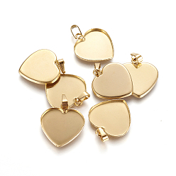 Golden 304 Stainless Steel Pendant Cabochon Settings, Heart, Golden, Tray: 16.5x19mm, 21.5x20x1.5mm, Hole: 2.5x6mm