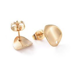 Golden 304 Stainless Steel Stud Earring Findings, with Ear Nuts/Earring Backs, Long-Lasting Plated, Wave Flat Round, Golden, 11x9mm, Hole: 1.4mm, Pin: 0.7mm
