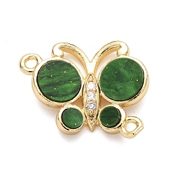 Зеленый Подвески-бабочки из латуни с микропаве из прозрачного кубического циркония, cmолой, реальный 18 k позолоченный, долговечный, без кадмия и без свинца, стойки покрытие, зелёные, 14x17.5x3.5 мм, отверстие : 1.2 мм