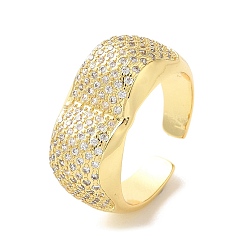 Real 18K Gold Plated Brass Micro Pave Cubic Zirconia Open Cuff Rings, Real 18K Gold Plated, Inner Diameter: 17mm