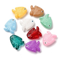 (52) Непрозрачная лаванда Прозрачные стеклянные эмалевые бусины, рыба, разноцветные, 21.5x18x7 мм, отверстие : 1.5 мм