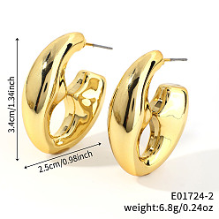 Oval Геометрические блестящие пластиковые серьги-гвоздики, золотые, овальные, 34x25 мм