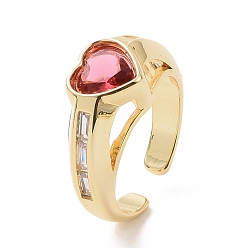 Светло-Вишневый Кольцо-солитер с кубическим цирконием в форме сердца, манжеты кольца, настоящие позолоченные латунные украшения на день святого валентина, светло-вишневый, внутренний диаметр: 18 мм