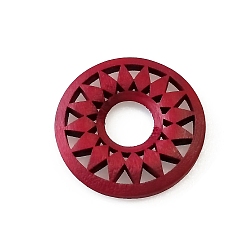 Crimson Wood Pendants, for Earring Jewelry Making, Donut with Flower, Crimson, 35mm