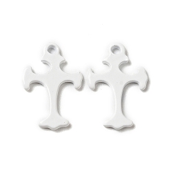 White Spray Painted 201 Stainless Steel Charms, Cross Charms, White, 14x9.5x1mm, Hole: 1.2mm