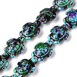 Голубой Синтетические бусины, окрашенные в бирюзовый цвет, эффект впрыска топлива, Морская черепаха, голубой, 17~18x14~14.5x7 мм, отверстие : 1.6 мм, около 22~23 шт / нитка, 14.96''~15.35'' (38~39 см)
