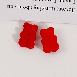 Red Flocking Resin Cabochons, Bear, Red, 18x11mm
