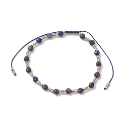 Lapis Lazuli Adjustable Natural Lapis Lazuli & Glass Braided Bead Bracelet, Inner Diameter: 1-7/8~3-1/4 inch(4.75~8.2cm)