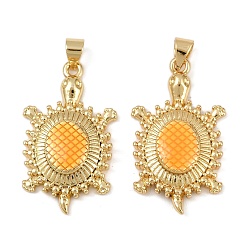 Оранжевый Латунь эмаль подвески, долговечный, без кадмия и без свинца, стойки покрытие, реальный 18 k позолоченный, черепаховый шарм, оранжевые, 29.5x17.5x5 мм, отверстие : 3.5x3 мм