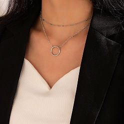 16403 Silver Edition Minimalist Fashion Circle Geometric Multi-layer Cool-tone Women's Collarbone Necklace