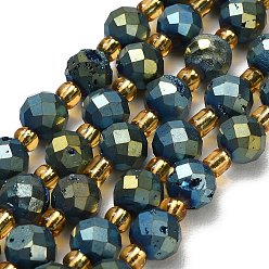 Зелено-Желтый Гальванические природные друзы геод, граненые, круглые, с бисером, зеленый желтый, 8 мм, отверстие : 1.2 мм, около 17 шт / нитка, 7.56'' (19.2 см)