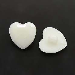 White Acrylic Shank Buttons, 1-Hole, Dyed, Faceted, Heart, White, 18x18x4mm, Hole: 3mm
