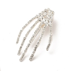 Silver Halloween Theme Glass Rhinestone Alligator Hair Clips for Woman Girl, with Iron Finding, Skeleton Hand, Silver, 63.5x36.5x13mm