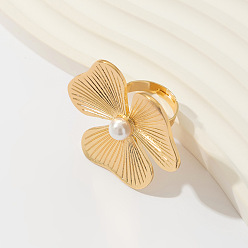 Золотой Кольца из сплава, с имитацией жемчуга, цветок, золотые, внутренний диаметр: 18 мм
