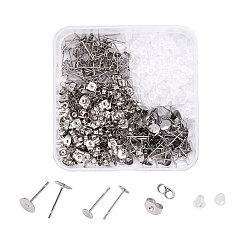 Stainless Steel Color 200Pcs 304 Stainless Steel Stud Earring Settings, Flat Pad Earring Post, with 400Pcs Plastic Ear Nuts, Stainless Steel Color, 600pcs
