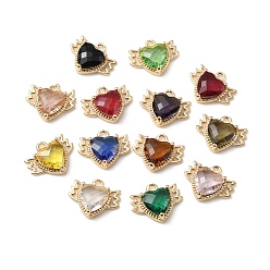 Mixed Color Brass with K9 Glass Charms, Light Gold, Heart with Wing Charms, Mixed Color, 12x15x4.5mm, Hole: 1.6mm
