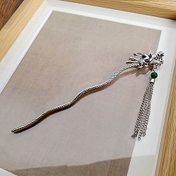 Платина Палочки для волос из сплава для женщин, с кисточкой, дракон, платина, 165 мм