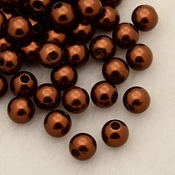 Saddle Brown Imitation Pearl Acrylic Beads, Dyed, Round, Saddle Brown, 6x5.5mm, Hole: 1.5~2mm, about 4500pcs/pound
