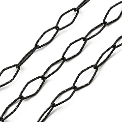 Electrophoresis Black 304 Stainless Steel Textured Horse Eye Link Chains, Soldered, with Spool, Electrophoresis Black, 15x7x1mm, about 16.40 Feet(5m)/Roll
