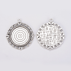Plata Antigua Ajustes cabochon pendiente de la aleación del estilo tibetano, plano y redondo, plata antigua, Bandeja: 25 mm, 43x39x3 mm, Boca: 3 mm, sobre 115 PC / kg