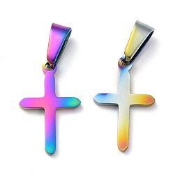 Rainbow Color Ion Plating(IP) 304 Stainless Steel Pendants, for Jewelry Making, Cross, Rainbow Color, 19x12x1.2mm, Hole: 3.5x7mm