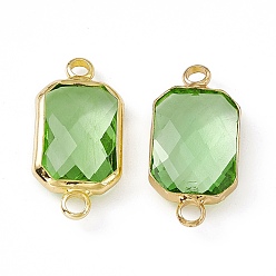 Olivine Transparent K9 Glass Connector Charms, with Light Gold Plated Brass Findings, Faceted, Rectangle Links, Olivine, 22x11x5mm, Hole: 2mm