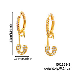 Золотой Геометрическая скрепка латунная прозрачная кубическая циркония брошь серьги-кольца, День святого Валентина, золотые, 51x14 мм