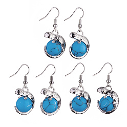 Synthetic Turquoise Synthetic Blue Turquoise Chameleon Dangle Earrings with Crystal Rhinestone, Platinum Brass Jewelry for Women, 39mm, Pin: 0.7mm