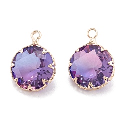 Colorful Two Tone Transparent Glass Pendants, with Golden Plated Brass Settings, Faceted, Diamond, Colorful, 16.5x12.5x6.5mm, Hole: 1.8mm