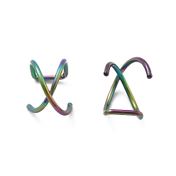 Rainbow Color 304 крестообразный зажим из нержавеющей стали на кольцах для носа, ионное покрытие (ip), Радуга цветов, 9x10.5 мм