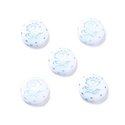 White Opaque Acrylic Beads, Metal Enlaced, Flat Round with Flower Pattern, White, 17.5~18x5~5.5mm, Hole: 1.8mm, about 399pcs/500g