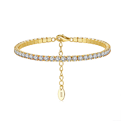 Clear Real 14K Gold Plated 925 Sterling Silver Link Chain Bracelet, Cubic Zirconia Tennis Bracelets, with S925 Stamp, Clear, 6-5/8 inch(16.8cm)