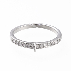 Platinum Brass Cuff Finger Ring Settings, Loop Ring Base, with Micro Pave Clear Cubic Zirconia, Long-Lasting Plated, Platinum, Size 7,  17mm, Hole: 1x1.5mm