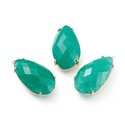 Зеленый Природного нефрита подвески, с настройками латунь когтями, граненые, слеза, окрашенные, золотые, зелёные, 31x16x8 мм, отверстие : 1.2 мм