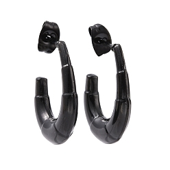 Черный Цвет Металла 304 серьги-гвоздики в виде круассанов из нержавеющей стали, полукруглые серьги для женщин, металлический черный , 23x17x4 мм, штифты : 0.9 мм